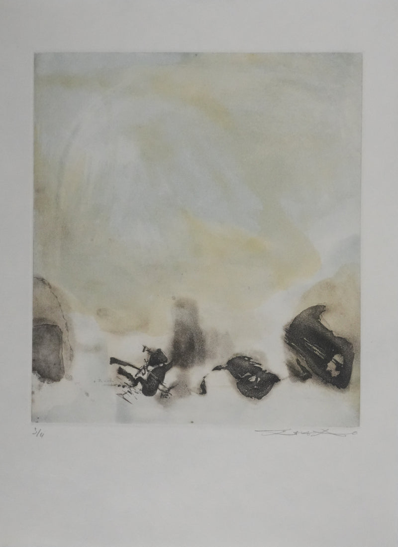ZAO Wou-Ki : Au fond du lac (Japon), Gravure originale signée