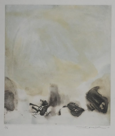 ZAO Wou-Ki : Au fond du lac (Japon), Gravure originale signée