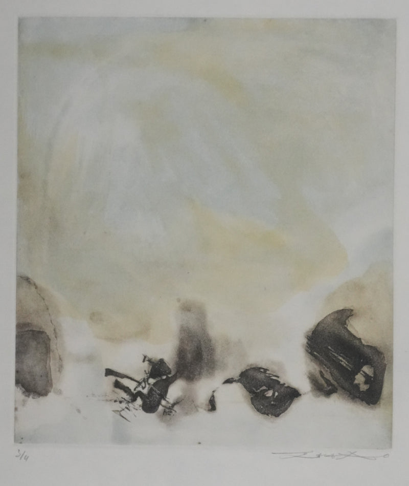 ZAO Wou-Ki : Au fond du lac (Japon), Gravure originale signée