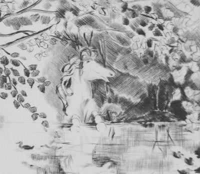Camille COMBE : Le cheval fantastique, Gravure originale signée