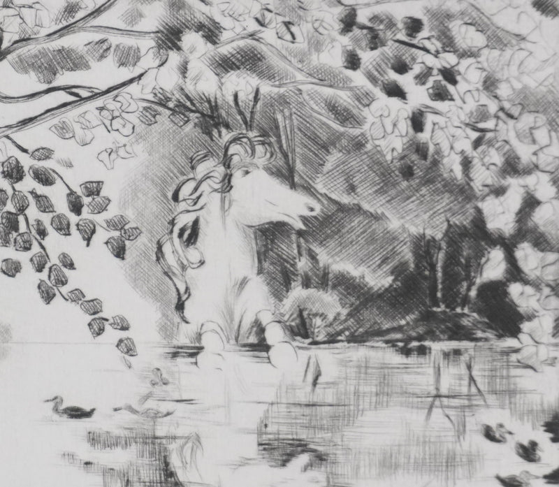 Camille COMBE : Le cheval fantastique, Gravure originale signée