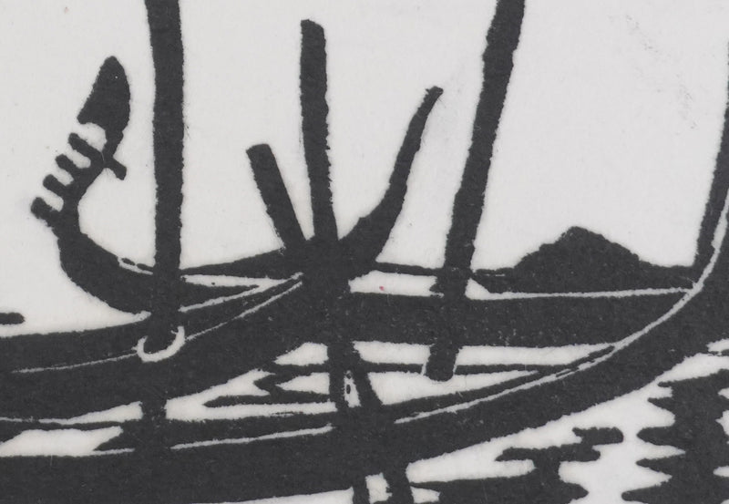Camille COMBE : Les gondoles, Bois gravé original signé