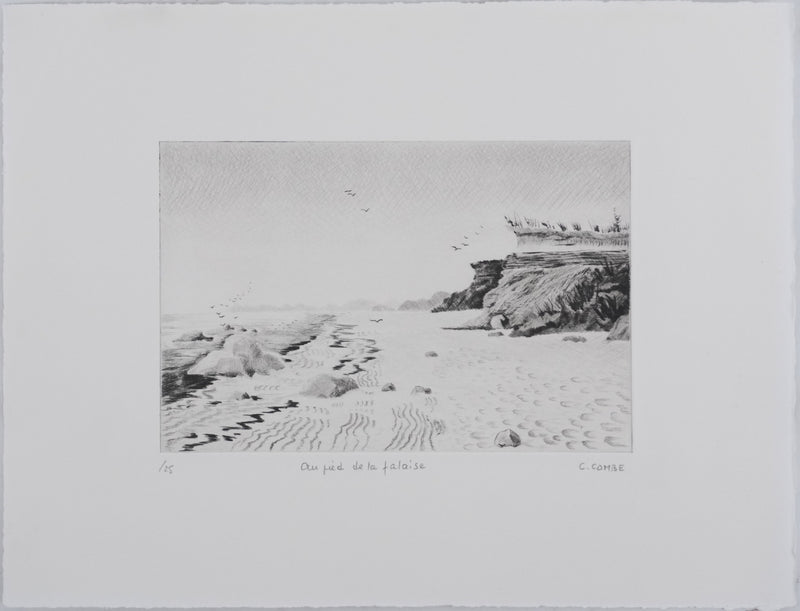 Camille COMBE : Au pied de la falaise, Gravure originale signée