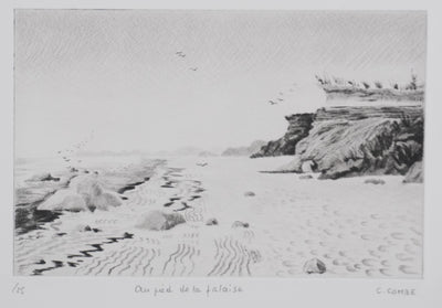 Camille COMBE : Au pied de la falaise, Gravure originale signée