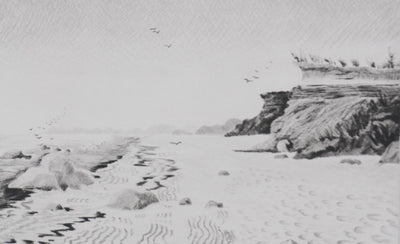 Camille COMBE : Au pied de la falaise, Gravure originale signée