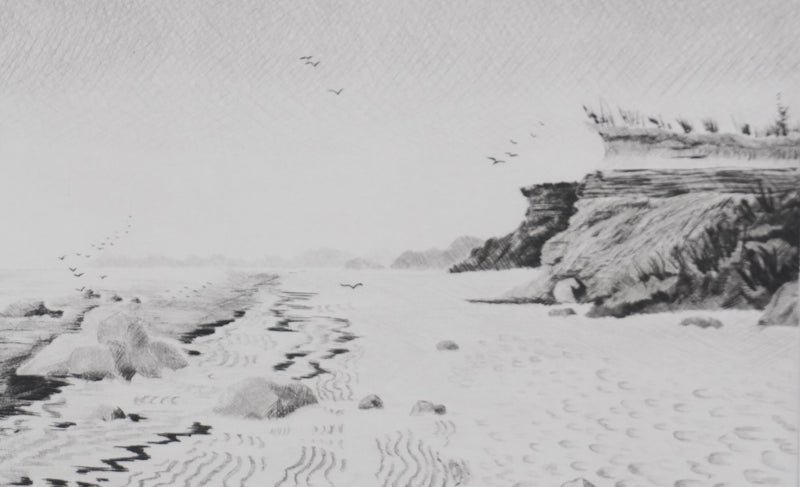 Camille COMBE : Au pied de la falaise, Gravure originale signée