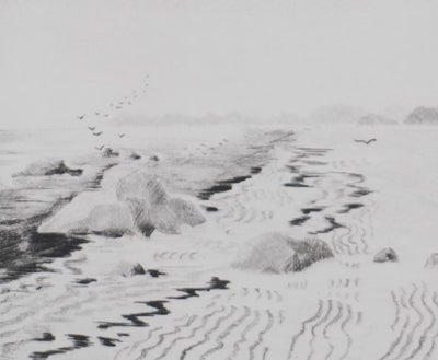 Camille COMBE : Au pied de la falaise, Gravure originale signée
