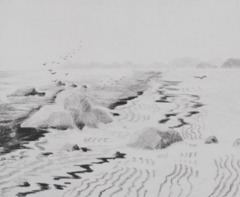 Camille COMBE : Au pied de la falaise, Gravure originale signée
