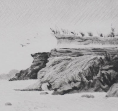 Camille COMBE : Au pied de la falaise, Gravure originale signée