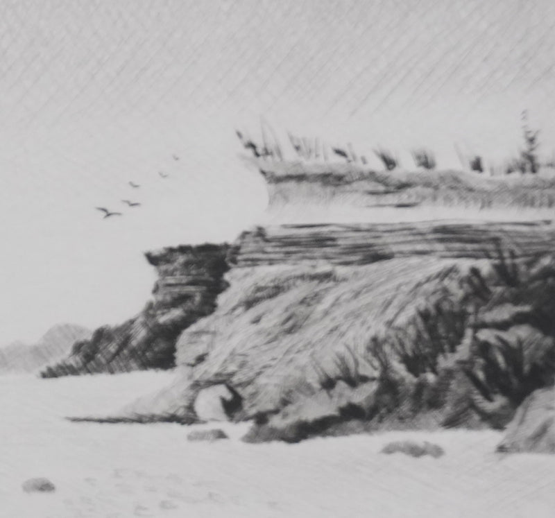 Camille COMBE : Au pied de la falaise, Gravure originale signée