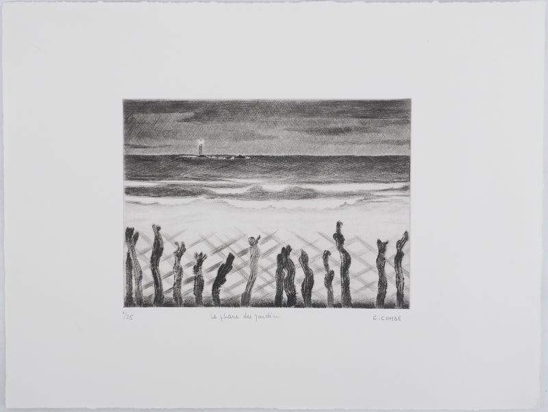 Camille COMBE : Le phare du jardin, Gravure originale signée