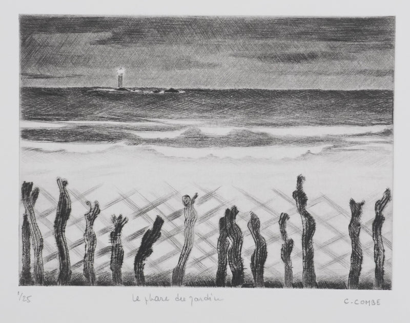 Camille COMBE : Le phare du jardin, Gravure originale signée