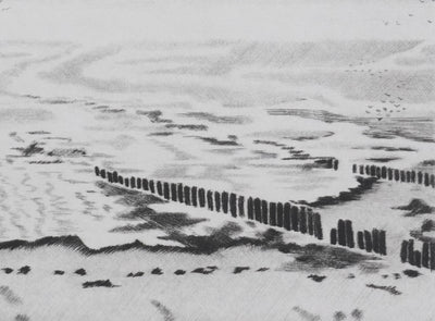 Camille COMBE : La mer s'est retirée, Gravure originale signée