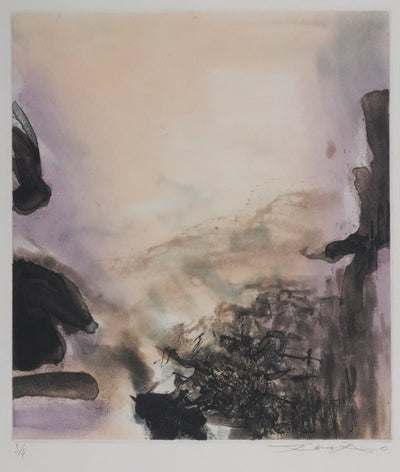 ZAO Wou-Ki : Reflets de l'étang (Japon), Gravure originale signée
