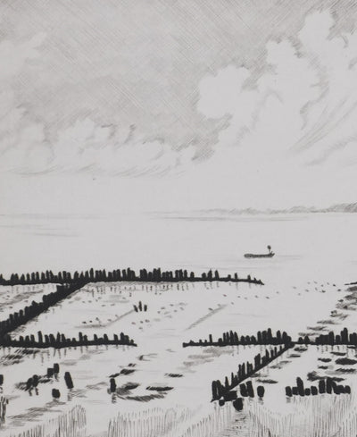 Camille COMBE : La mer s'est retirée, Gravure originale signée