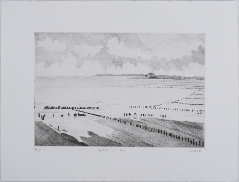 Camille COMBE : Entre les îles, Gravure originale signée