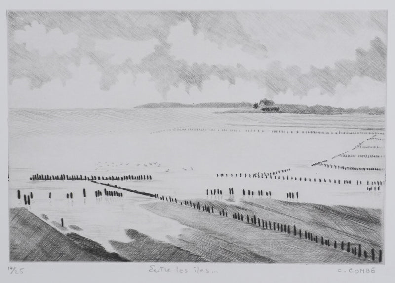 Camille COMBE : Entre les îles, Gravure originale signée