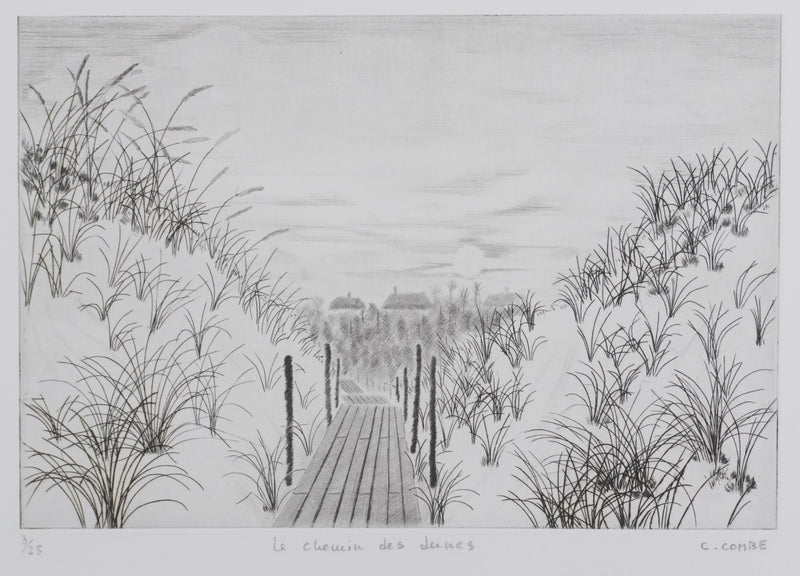 Camille COMBE : Le chemin des dunes, Gravure originale signée