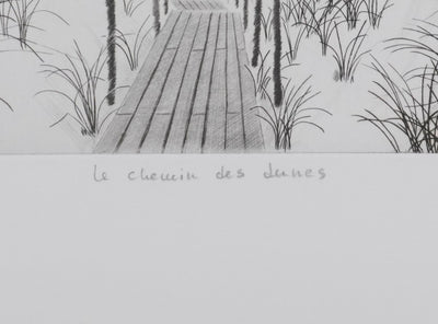 Camille COMBE : Le chemin des dunes, Gravure originale signée