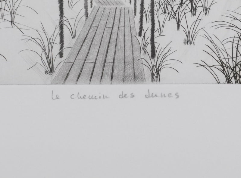 Camille COMBE : Le chemin des dunes, Gravure originale signée