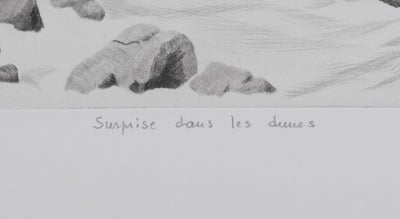 Camille COMBE : Surprise dans les dunes, Gravure originale signée