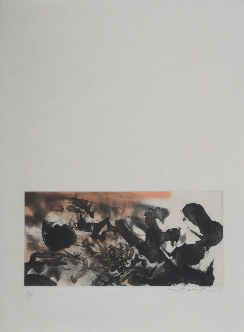 ZAO Wou-Ki : Obscurité du lac (Japon), Gravure originale signée