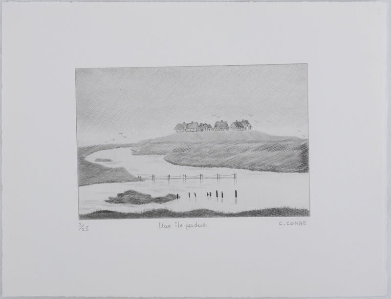 Camille COMBE : Une île perdue, Gravure originale signée