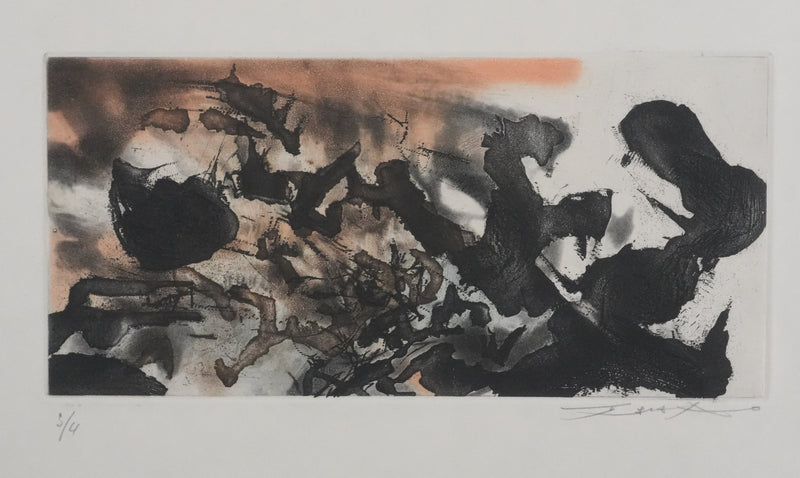 ZAO Wou-Ki : Obscurité du lac (Japon), Gravure originale signée