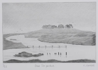 Camille COMBE : Une île perdue, Gravure originale signée