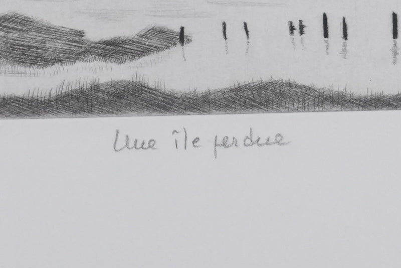 Camille COMBE : Une île perdue, Gravure originale signée