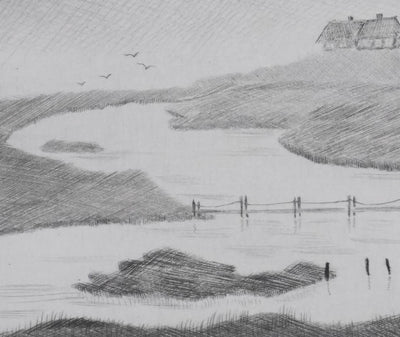 Camille COMBE : Une île perdue, Gravure originale signée