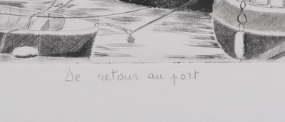 Camille COMBE : De retour au port, Gravure originale signée