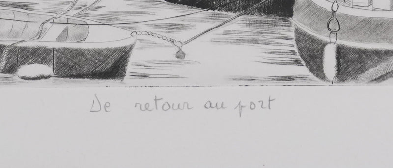 Camille COMBE : De retour au port, Gravure originale signée