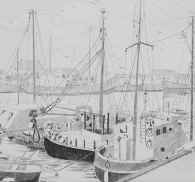 Camille COMBE : De retour au port, Gravure originale signée
