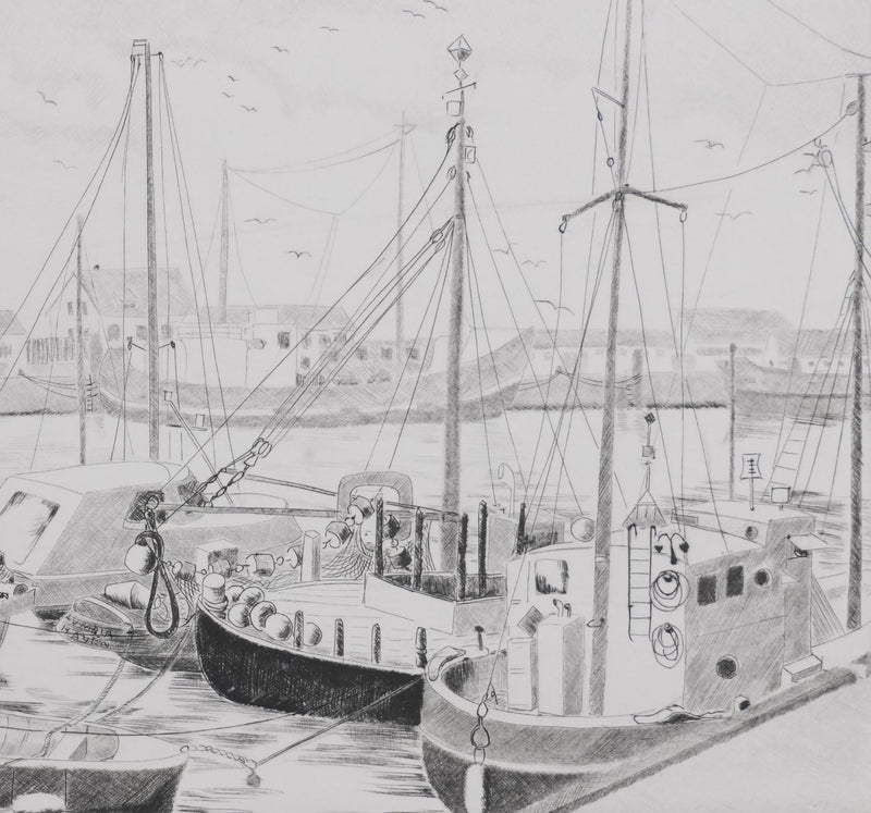 Camille COMBE : De retour au port, Gravure originale signée