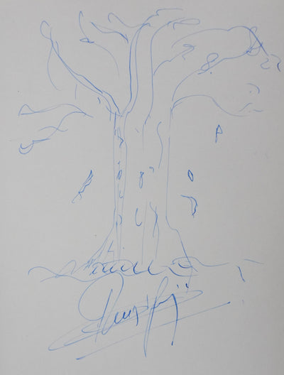 François GIRIER : Le tronc fleuri, Autographe et dessin original signé