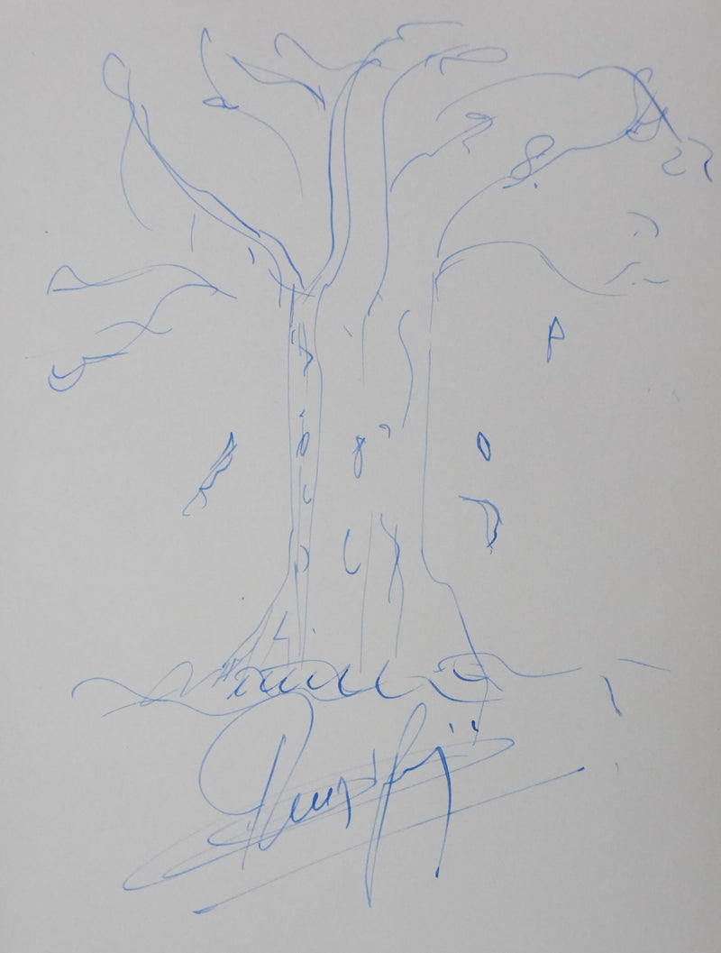 François GIRIER : Le tronc fleuri, Autographe et dessin original signé