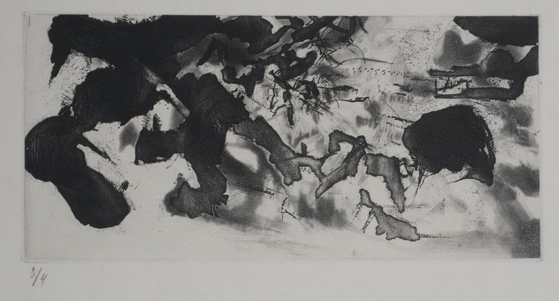 ZAO Wou-Ki : Obscurité du lac (Etat noir), Gravure originale
