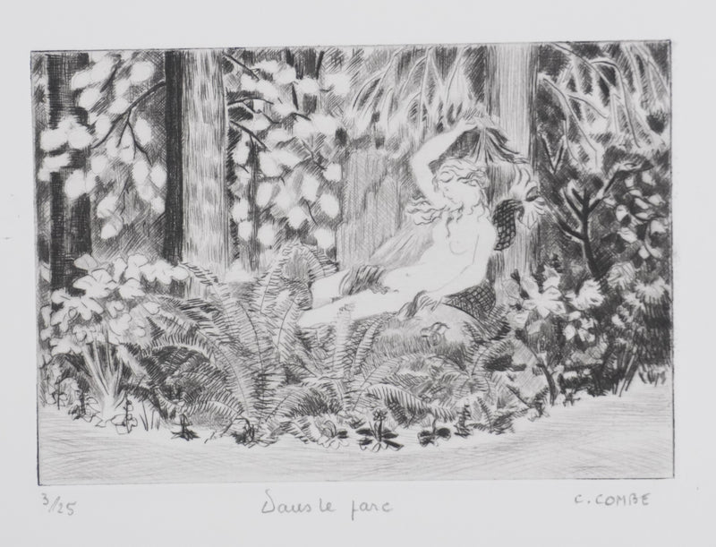 Camille COMBE : Dans le parc, Gravure originale signée