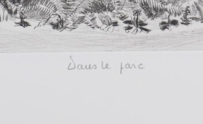 Camille COMBE : Dans le parc, Gravure originale signée