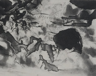 ZAO Wou-Ki : Obscurité du lac (Etat noir), Gravure originale