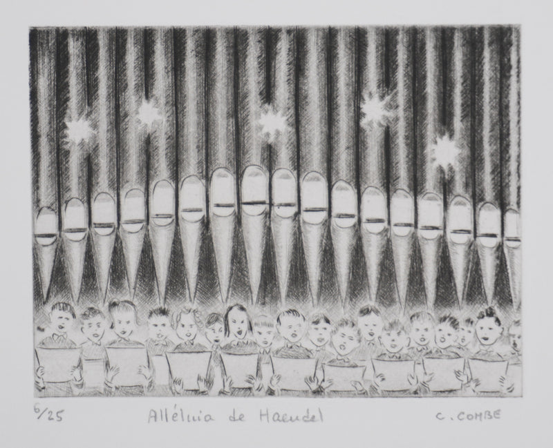 Camille COMBE : Alléluia de Haendel, Gravure originale signée