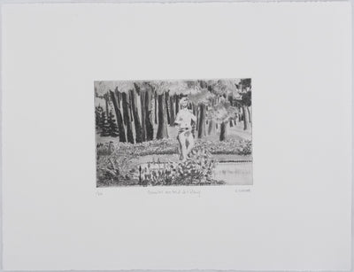 Camille COMBE : Hercules au bord de l'étang, Gravure originale signée