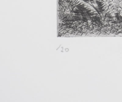 Camille COMBE : Hercules au bord de l'étang, Gravure originale signée