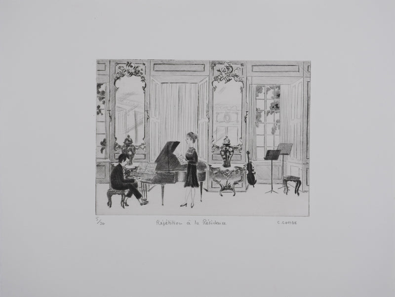 Camille COMBE : Répétition à la résidence, Gravure originale signée