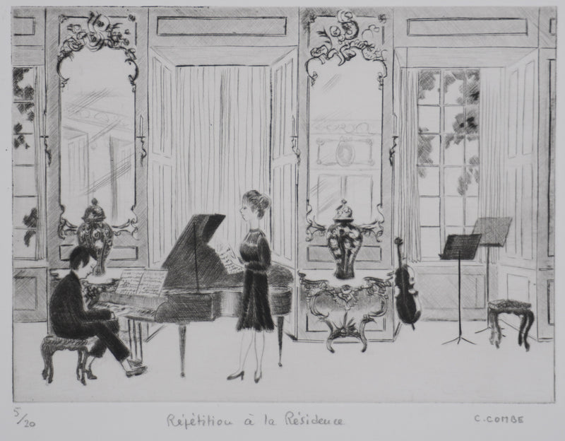 Camille COMBE : Répétition à la résidence, Gravure originale signée