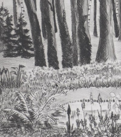 Camille COMBE : Hercules au bord de l'étang, Gravure originale signée