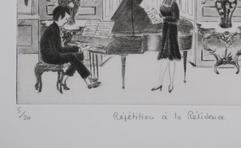 Camille COMBE : Répétition à la résidence, Gravure originale signée