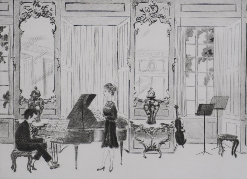 Camille COMBE : Répétition à la résidence, Gravure originale signée