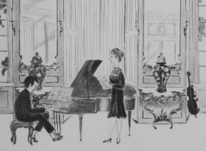 Camille COMBE : Répétition à la résidence, Gravure originale signée